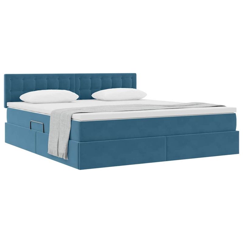 Casa si Gradina - Mobilier - Paturi si accesorii - Paturi - Pat cu storage cu saltea Albastru inchis 160 x 200 cm Catifea - Infinity.ro