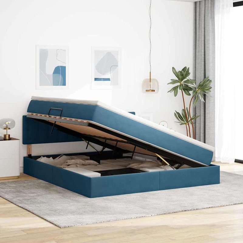 Casa si Gradina - Mobilier - Paturi si accesorii - Paturi - Pat cu storage cu saltea Albastru inchis 160 x 200 cm Catifea - Infinity.ro