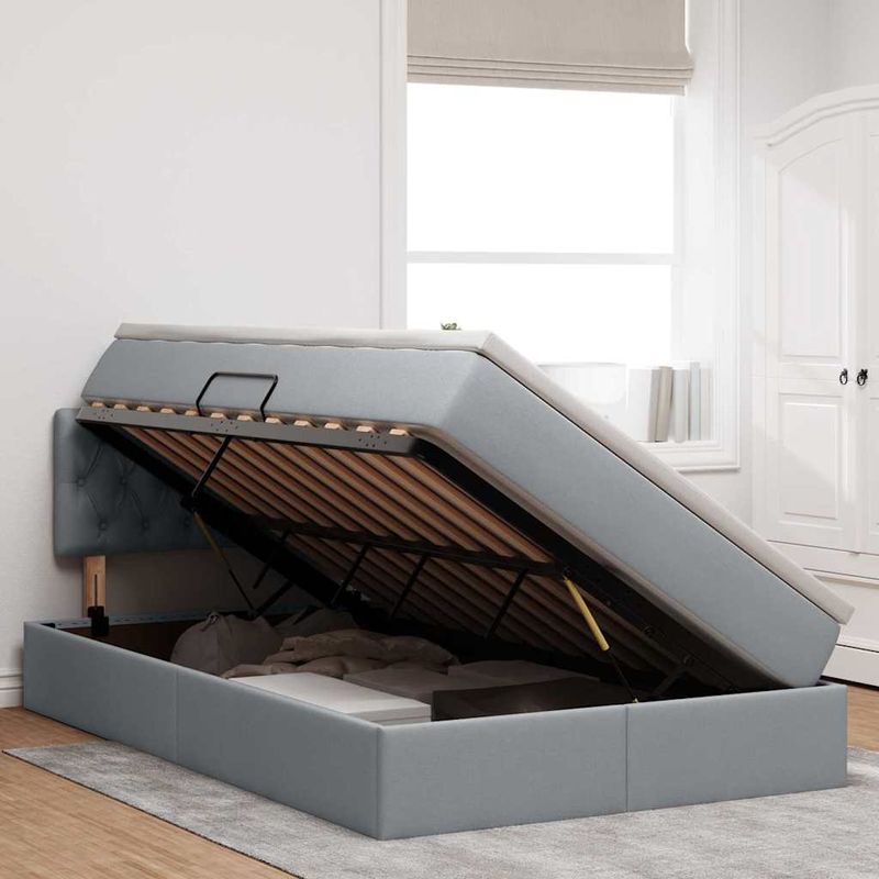 Casa si Gradina - Mobilier - Paturi si accesorii - Paturi - Pat cu saltea si spatiu de depozitare Gri deschis 120 x 190 cm - Infinity.ro
