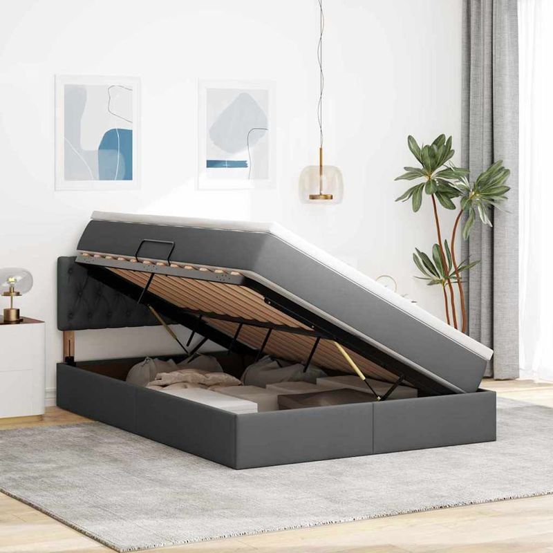 Casa si Gradina - Mobilier - Paturi si accesorii - Paturi - Pat cu saltea si spatiu de depozitare Gri inchis 140 x 190 cm - Infinity.ro