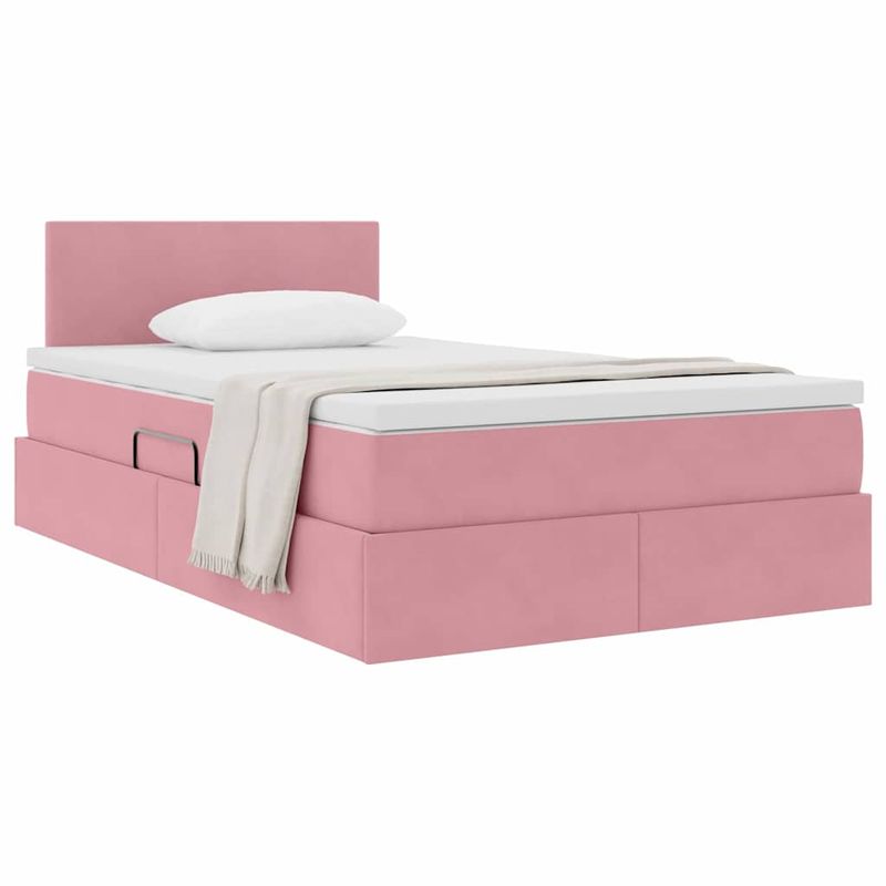 Casa si Gradina - Mobilier - Paturi si accesorii - Paturi - Pat cu storage cu saltea cu headboard Roz 120 x 200 cm Catifea - Infinity.ro
