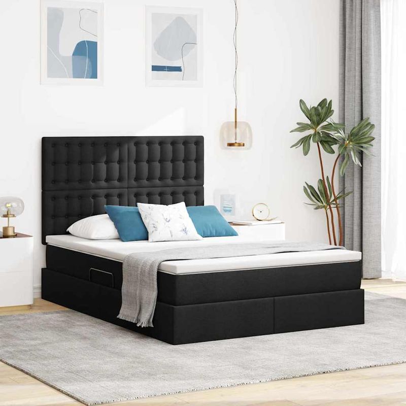 Casa si Gradina - Mobilier - Paturi si accesorii - Paturi - Pat cu storage cu saltea Negru 140 x 200 cm Piele artificiala - Infinity.ro