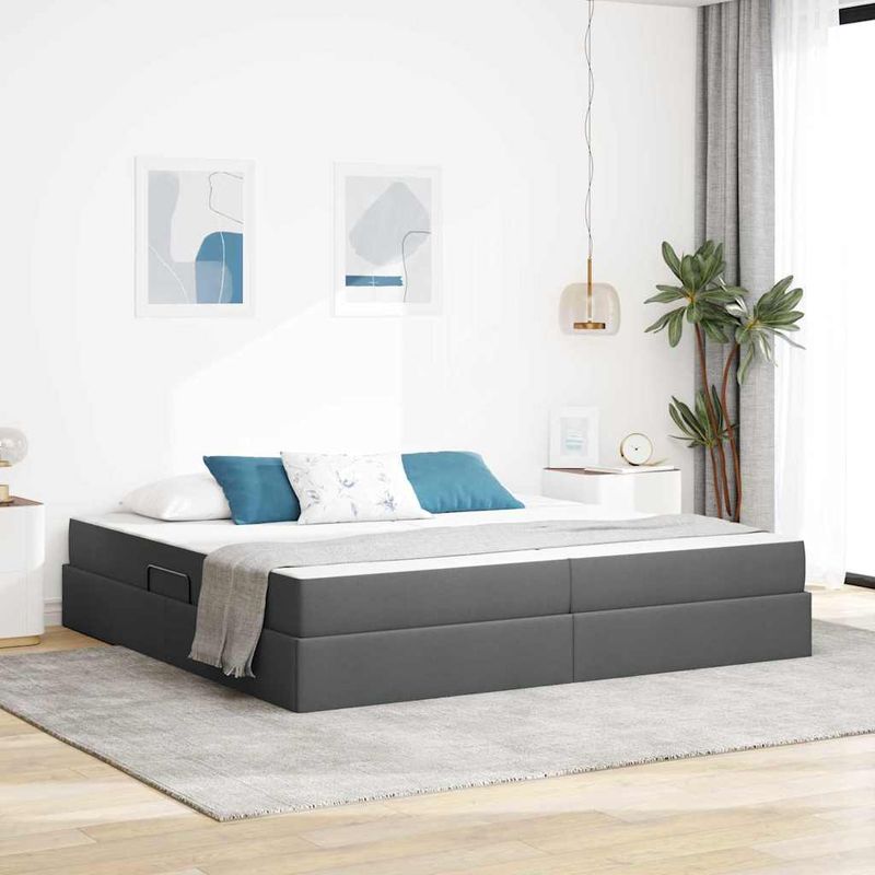 Casa si Gradina - Mobilier - Paturi si accesorii - Paturi - Pat cu saltea si spatiu de depozitare Gri inchis 200 x 200 cm - Infinity.ro