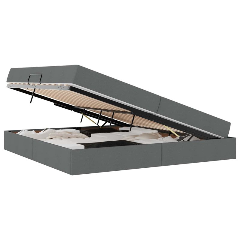 Casa si Gradina - Mobilier - Paturi si accesorii - Paturi - Pat cu saltea si spatiu de depozitare Gri inchis 200 x 200 cm - Infinity.ro