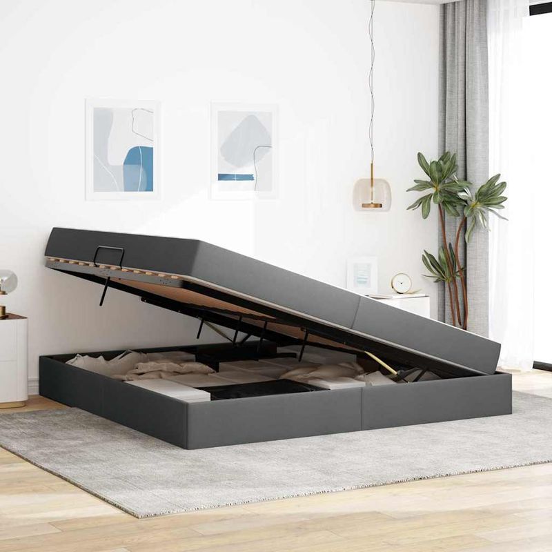 Casa si Gradina - Mobilier - Paturi si accesorii - Paturi - Pat cu saltea si spatiu de depozitare Gri inchis 200 x 200 cm - Infinity.ro