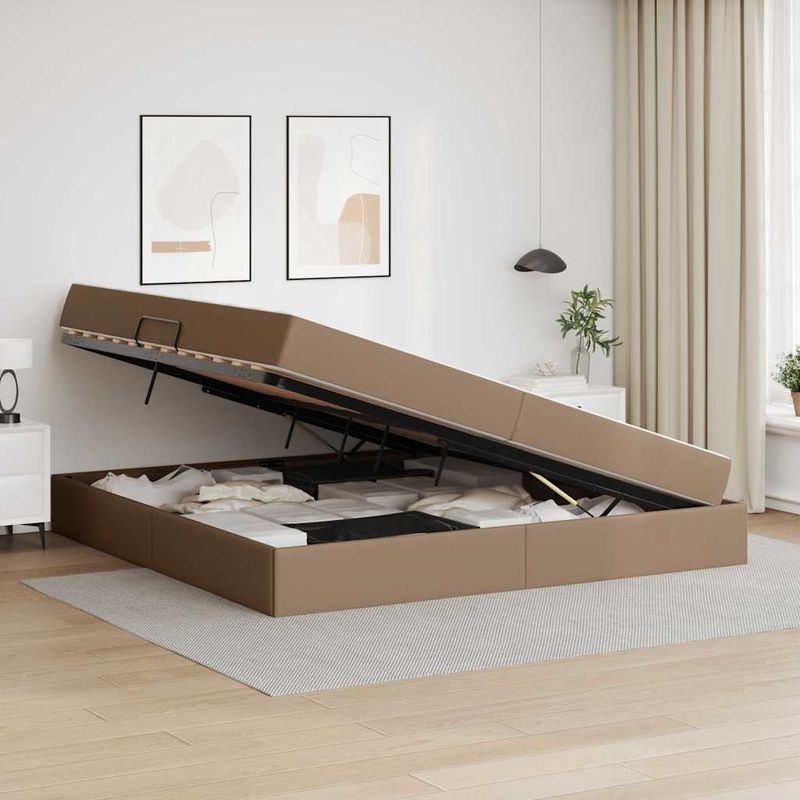 Casa si Gradina - Mobilier - Paturi si accesorii - Paturi - Pat cu saltea si spatiu de depozitare Cappuccino 200 x 200 cm - Infinity.ro