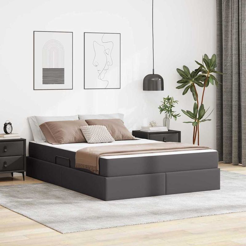 Casa si Gradina - Mobilier - Paturi si accesorii - Paturi - Pat cu saltea si spatiu de depozitare Gri 140 x 200 cm - Infinity.ro