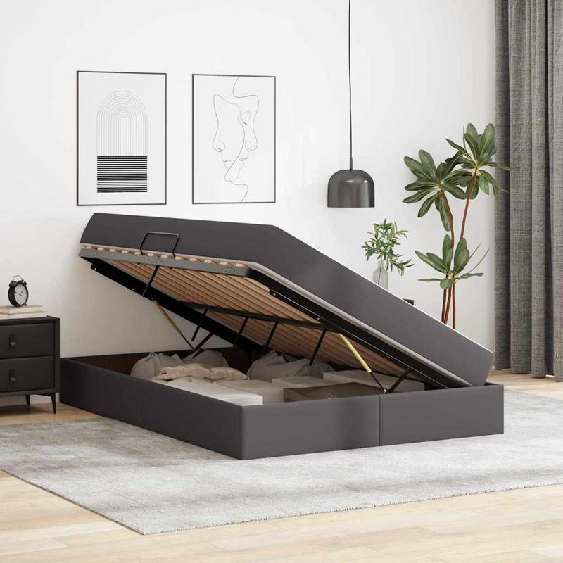 Casa si Gradina - Mobilier - Paturi si accesorii - Paturi - Pat cu saltea si spatiu de depozitare Gri 140 x 200 cm - Infinity.ro