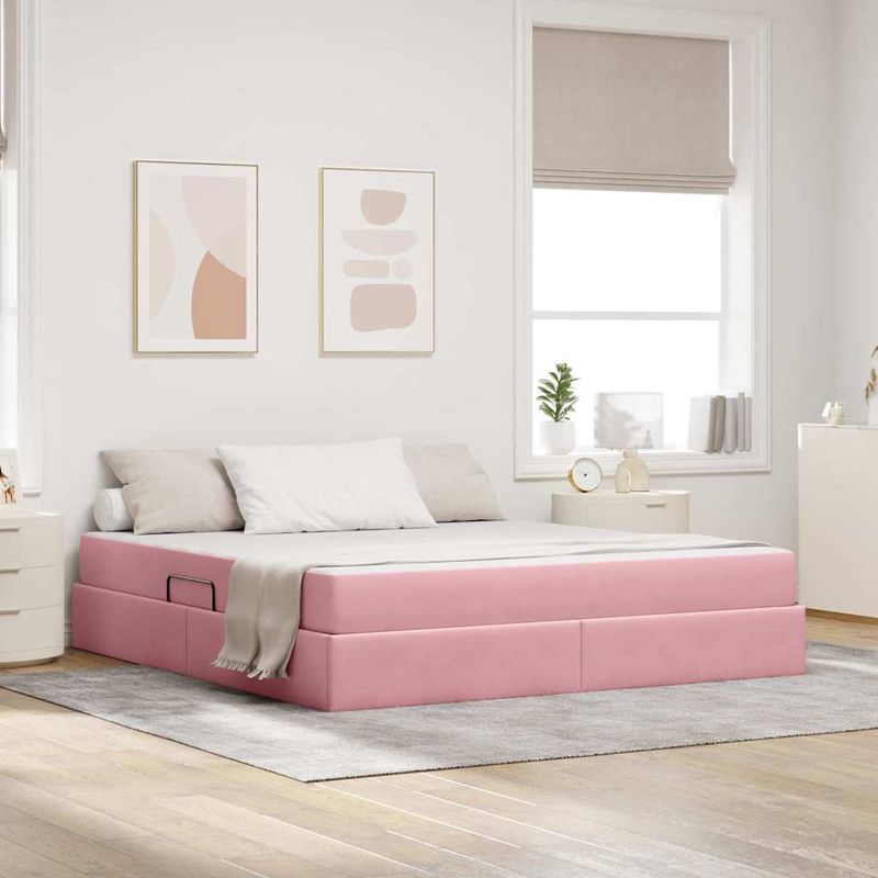 Casa si Gradina - Mobilier - Paturi si accesorii - Paturi - Pat cu saltea si spatiu de depozitare Roz 160 x 200 cm Catifea - Infinity.ro