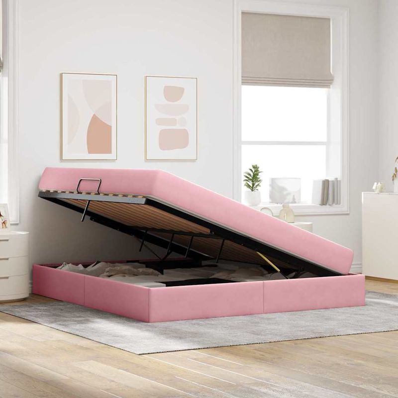 Casa si Gradina - Mobilier - Paturi si accesorii - Paturi - Pat cu saltea si spatiu de depozitare Roz 160 x 200 cm Catifea - Infinity.ro