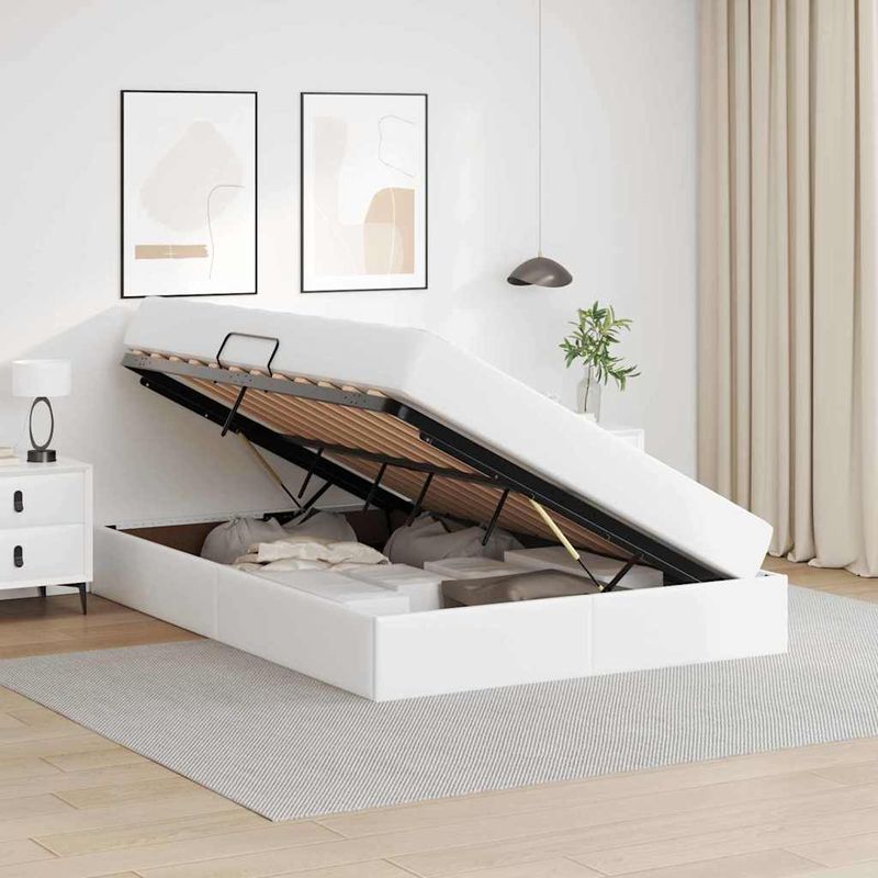 Casa si Gradina - Mobilier - Paturi si accesorii - Paturi - Pat cu saltea si spatiu de depozitare Alb 140 x 200 cm - Infinity.ro