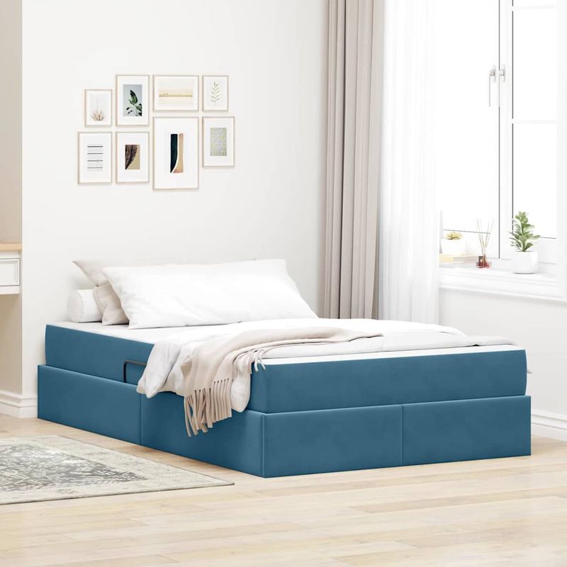 Casa si Gradina - Mobilier - Paturi si accesorii - Paturi - Pat cu saltea si spatiu de depozitare cu saltea Albastru inchis - Infinity.ro