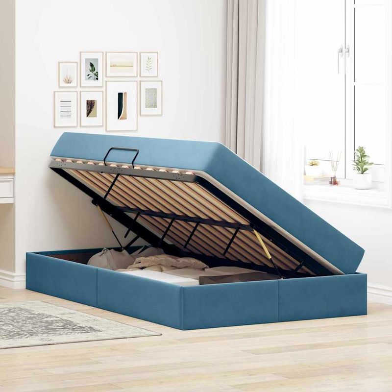 Casa si Gradina - Mobilier - Paturi si accesorii - Paturi - Pat cu saltea si spatiu de depozitare cu saltea Albastru inchis - Infinity.ro