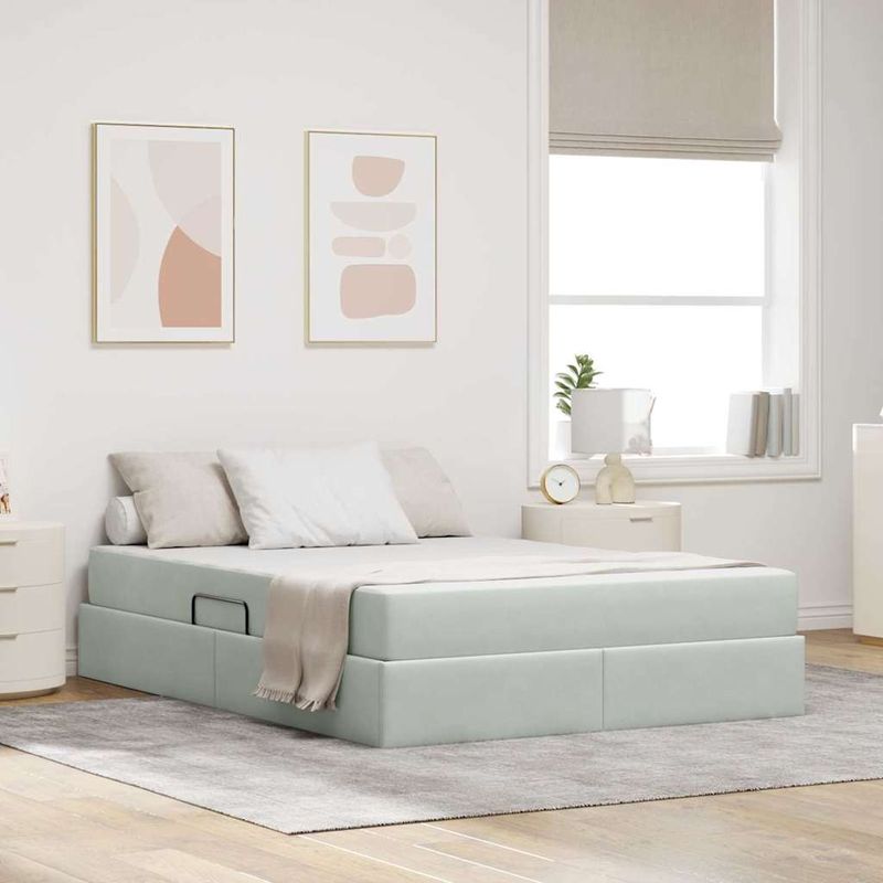 Casa si Gradina - Mobilier - Paturi si accesorii - Paturi - Pat cu saltea si spatiu de depozitare Gri deschis 140 x 200 cm - Infinity.ro