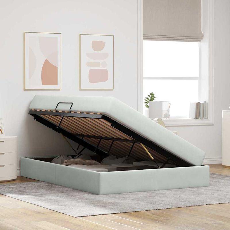 Casa si Gradina - Mobilier - Paturi si accesorii - Paturi - Pat cu saltea si spatiu de depozitare Gri deschis 140 x 200 cm - Infinity.ro