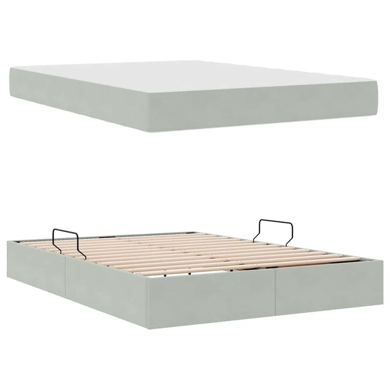 Casa si Gradina - Mobilier - Paturi si accesorii - Paturi - Pat cu saltea si spatiu de depozitare Gri deschis 140 x 200 cm - Infinity.ro