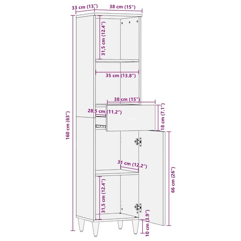 Casa si Gradina - Mobilier - Mobilier baie - Comode baie - Dulap de Baie cu sertar cu usa Multicolour 38 x 33,5 x 160 cm - Infinity.ro