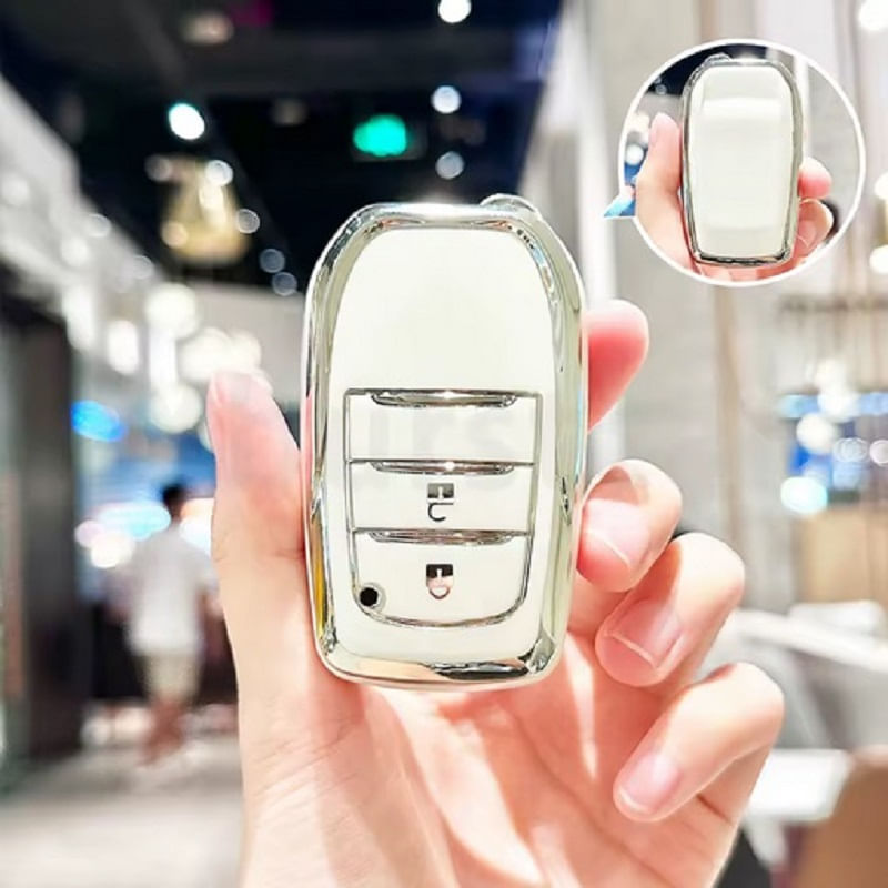 Auto si Moto - Electrice auto - Alte accesorii electrice auto - Husa pentru cheie 2 butoane Toyota Hilux Innova Rav4 Fortuner Yaris alb - Infinity.ro