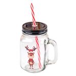 Casa si Gradina - Bucatarie si vesela - Cani si pahare - Cani si cesti - Cana din sticla cu decoratiuni de Craciun, Ren si pai - Infinity.ro