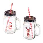 Casa si Gradina - Bucatarie si vesela - Cani si pahare - Cani si cesti - Cana din sticla cu decoratiuni de Craciun, Ren si pai - Infinity.ro