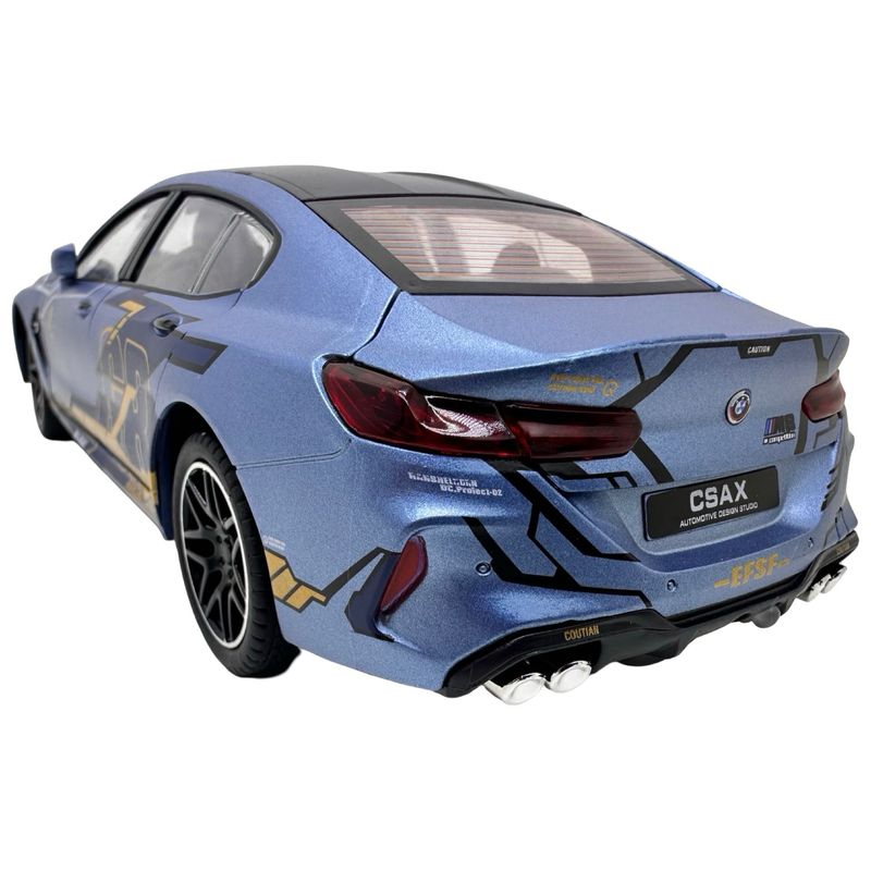 Jucarii, Copii si Bebe - Jucarii si jocuri - Vehicule si jucarii cu telecomanda - Masinute - Macheta BMW M8 Gran Coupe albastru MHB 800 1:32 replica metal lumini si sunete, fum, usi deschise - Infinity.ro