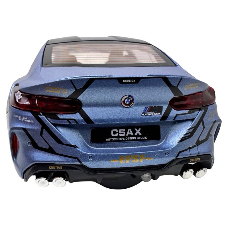Jucarii, Copii si Bebe - Jucarii si jocuri - Vehicule si jucarii cu telecomanda - Masinute - Macheta BMW M8 Gran Coupe albastru MHB 800 1:32 replica metal lumini si sunete, fum, usi deschise - Infinity.ro