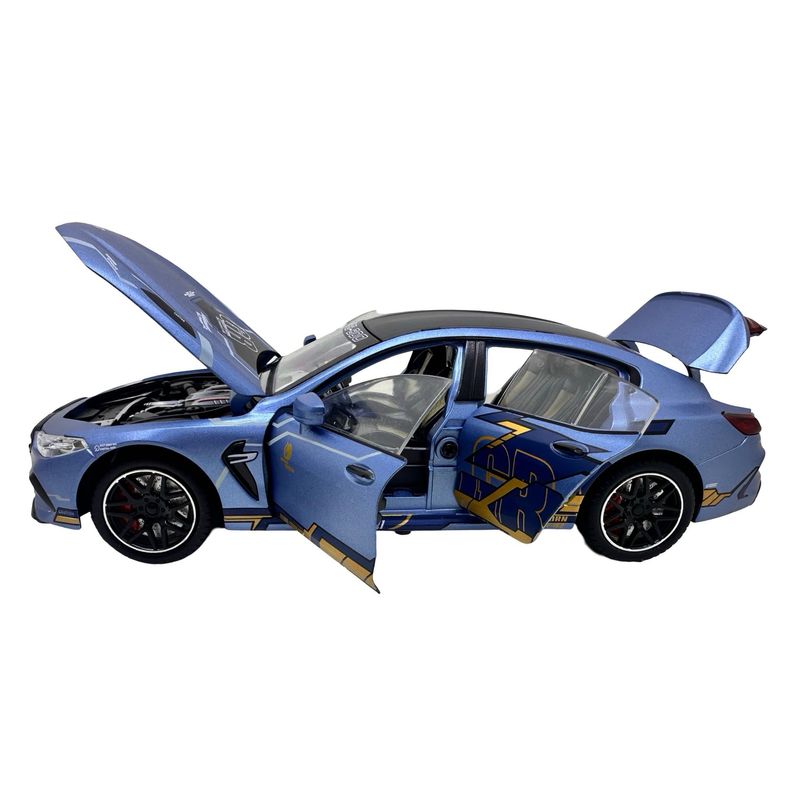 Jucarii, Copii si Bebe - Jucarii si jocuri - Vehicule si jucarii cu telecomanda - Masinute - Macheta BMW M8 Gran Coupe albastru MHB 800 1:32 replica metal lumini si sunete, fum, usi deschise - Infinity.ro