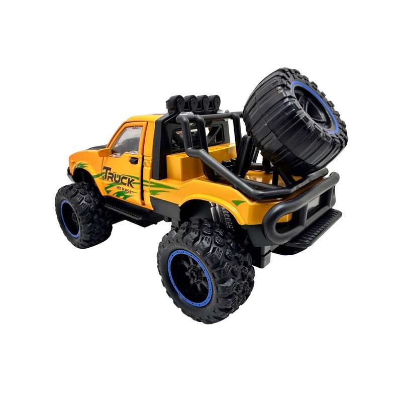 Jucarii, Copii si Bebe - Jucarii si jocuri - Vehicule si jucarii cu telecomanda - Masinute - Masinuta Monster Truck galben metal cu usi si capota deschise, sunete si lumini, suspensii mari, 1:24 - Infinity.ro