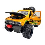 Jucarii, Copii si Bebe - Jucarii si jocuri - Vehicule si jucarii cu telecomanda - Masinute - Masinuta Monster Truck galben metal cu usi si capota deschise, sunete si lumini, suspensii mari, 1:24 - Infinity.ro