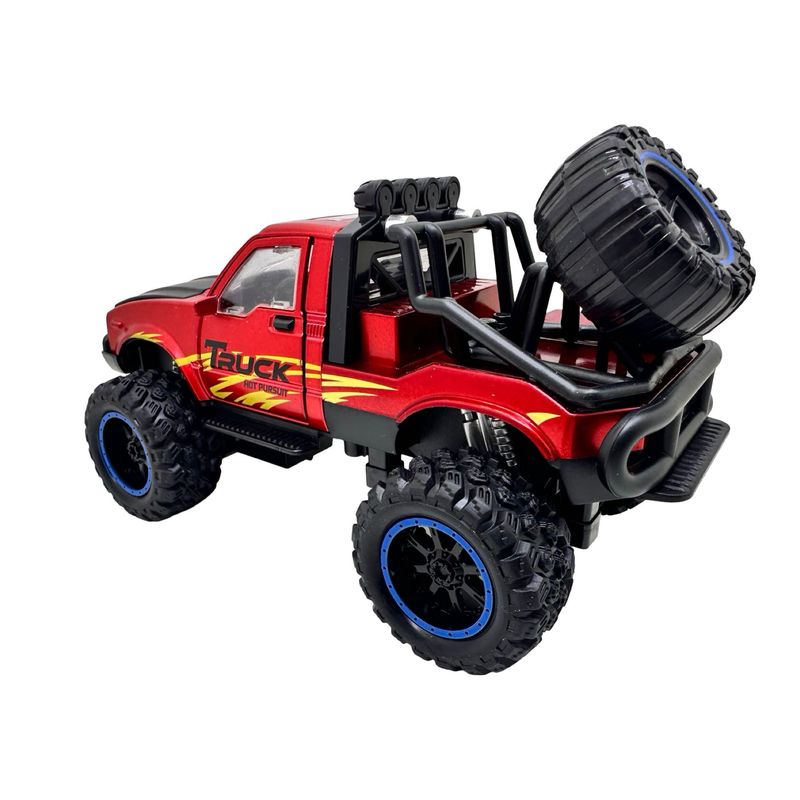 Jucarii, Copii si Bebe - Jucarii si jocuri - Vehicule si jucarii cu telecomanda - Masinute - Masinuta Monster Truck rosu metal cu usi si capota deschise, sunete si lumini, suspensii mari, 1:24 - Infinity.ro