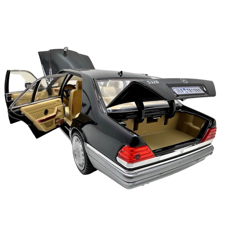 Jucarii, Copii si Bebe - Jucarii si jocuri - Vehicule si jucarii cu telecomanda - Masinute - Macheta Mercedes-Benz W140 S320 Clasa S negru 1:24 metal cu lumini, sunete usi capota si portbagaj deschise - Infinity.ro