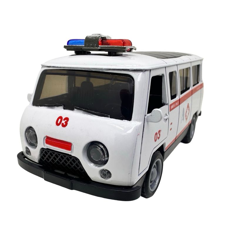 Jucarii, Copii si Bebe - Jucarii si jocuri - Vehicule si jucarii cu telecomanda - Masinute - Macheta UAZ Ambulanta Metalica cu sunete, lumini, deschide usile 1/36 - Infinity.ro