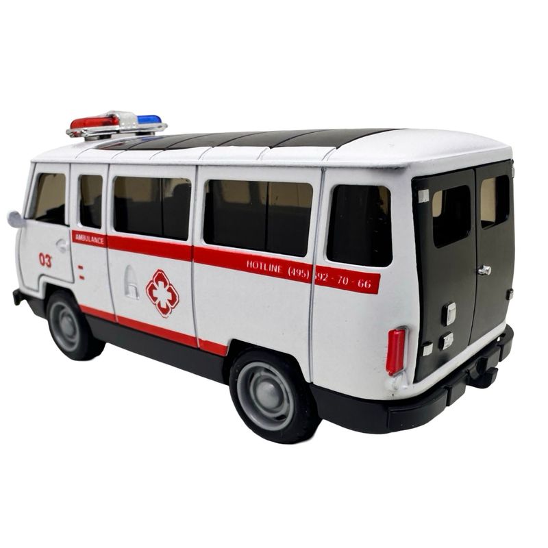 Jucarii, Copii si Bebe - Jucarii si jocuri - Vehicule si jucarii cu telecomanda - Masinute - Macheta UAZ Ambulanta Metalica cu sunete, lumini, deschide usile 1/36 - Infinity.ro