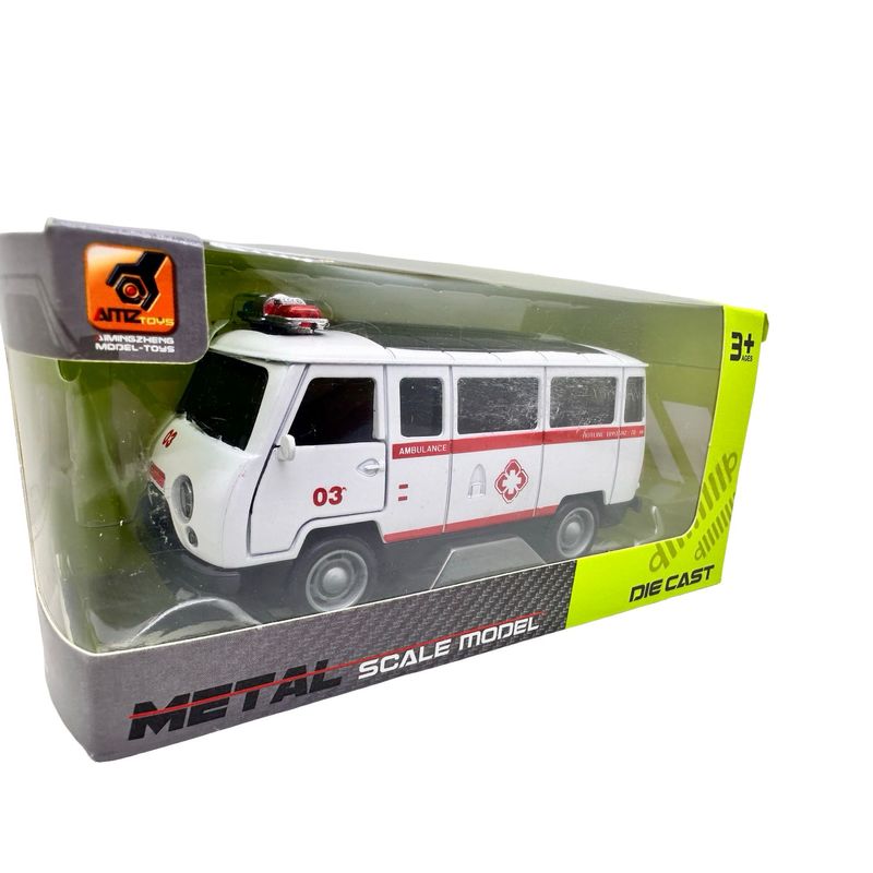 Jucarii, Copii si Bebe - Jucarii si jocuri - Vehicule si jucarii cu telecomanda - Masinute - Macheta UAZ Ambulanta Metalica cu sunete, lumini, deschide usile 1/36 - Infinity.ro