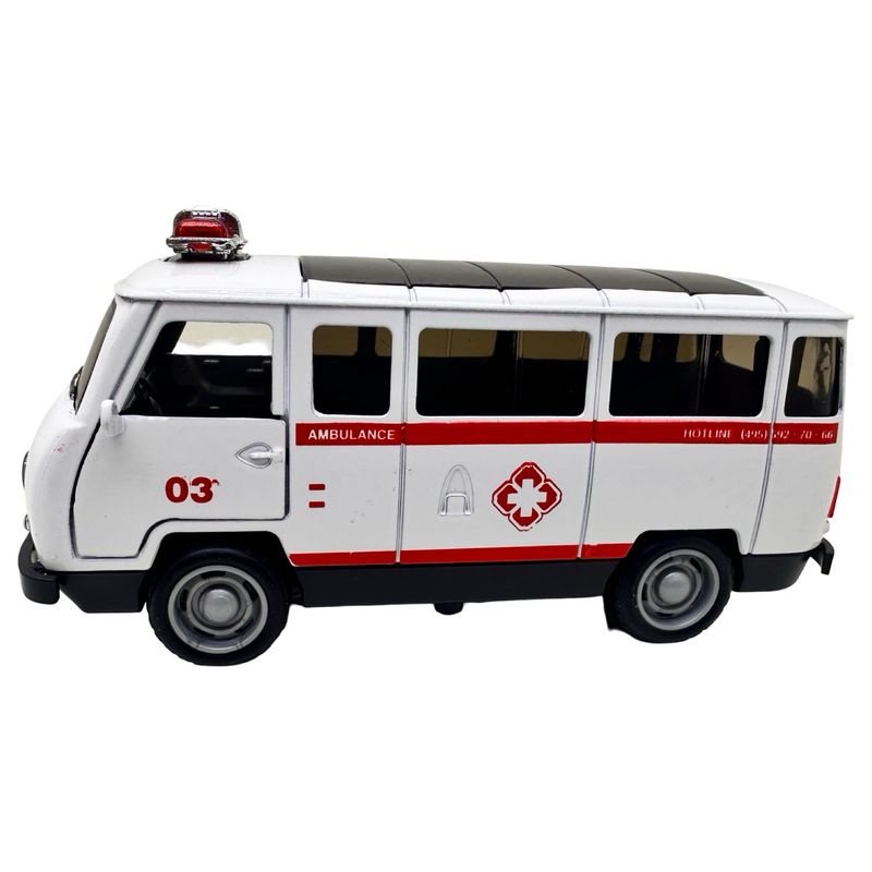 Jucarii, Copii si Bebe - Jucarii si jocuri - Vehicule si jucarii cu telecomanda - Masinute - Macheta UAZ Ambulanta Metalica cu sunete, lumini, deschide usile 1/36 - Infinity.ro