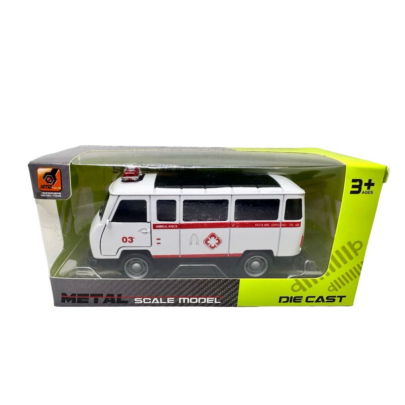 Jucarii, Copii si Bebe - Jucarii si jocuri - Vehicule si jucarii cu telecomanda - Masinute - Macheta UAZ Ambulanta Metalica cu sunete, lumini, deschide usile 1/36 - Infinity.ro