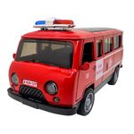 Jucarii, Copii si Bebe - Jucarii si jocuri - Vehicule si jucarii cu telecomanda - Masinute - Macheta UAZ pompieri rosie metalica cu sunete, lumini, deschide usile 1/36 - Infinity.ro
