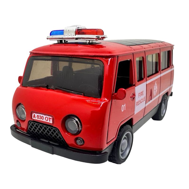 Jucarii, Copii si Bebe - Jucarii si jocuri - Vehicule si jucarii cu telecomanda - Masinute - Macheta UAZ pompieri rosie metalica cu sunete, lumini, deschide usile 1/36 - Infinity.ro