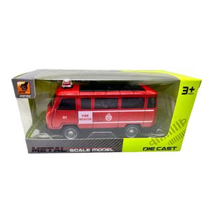 Macheta UAZ pompieri rosie metalica cu sunete, lumini, deschide usile 1/36