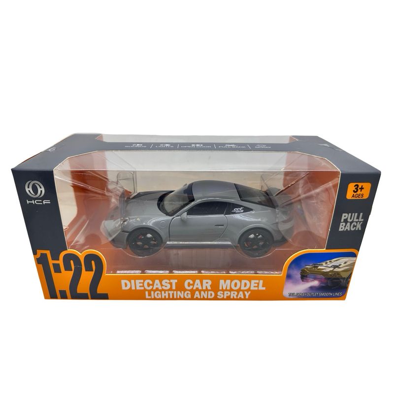 Jucarii, Copii si Bebe - Jucarii si jocuri - Vehicule si jucarii cu telecomanda - Masinute - Macheta Porsche Turbo gri scara 1:22 cu lumini, sunete si efect de aburi - Infinity.ro