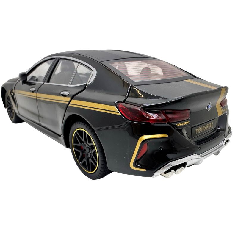Jucarii, Copii si Bebe - Jucarii si jocuri - Vehicule si jucarii cu telecomanda - Masinute - Macheta BMW M8 Gran Coupe negru MHB 800 1:32 replica metal lumini si sunete, fum, usi deschise - Infinity.ro