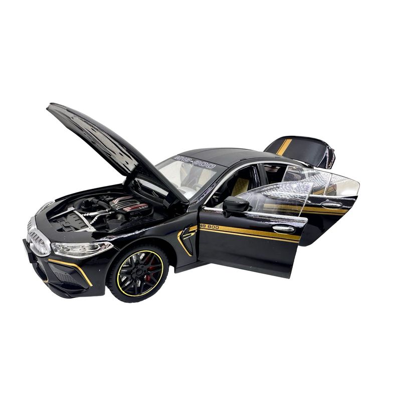 Jucarii, Copii si Bebe - Jucarii si jocuri - Vehicule si jucarii cu telecomanda - Masinute - Macheta BMW M8 Gran Coupe negru MHB 800 1:32 replica metal lumini si sunete, fum, usi deschise - Infinity.ro