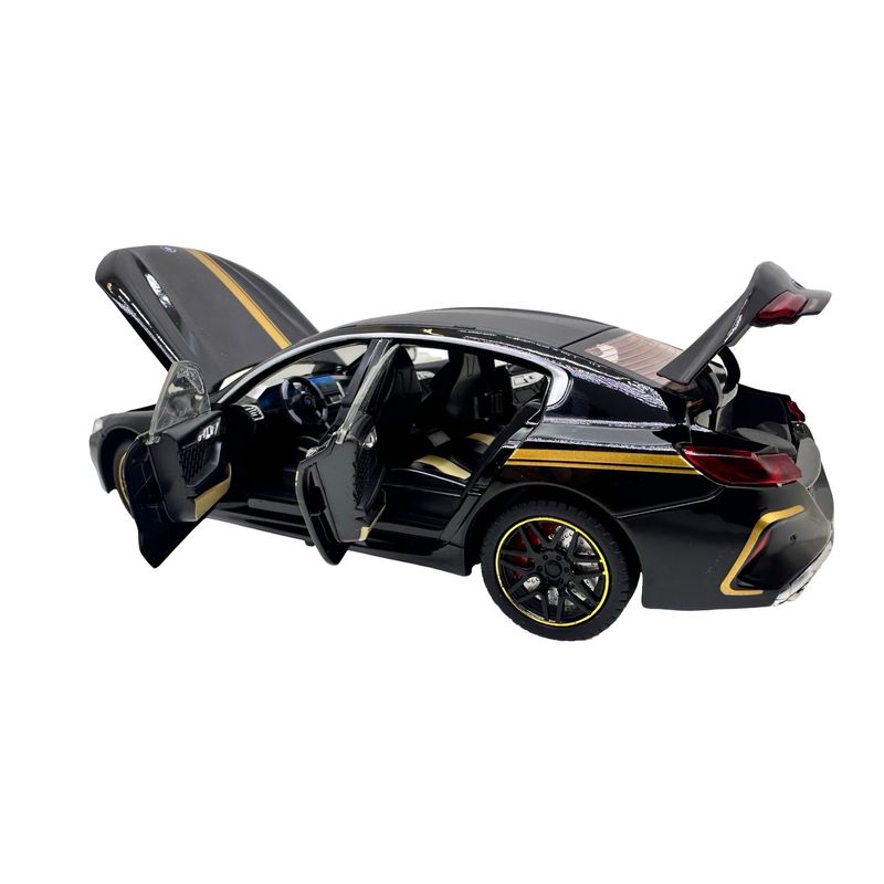 Jucarii, Copii si Bebe - Jucarii si jocuri - Vehicule si jucarii cu telecomanda - Masinute - Macheta BMW M8 Gran Coupe negru MHB 800 1:32 replica metal lumini si sunete, fum, usi deschise - Infinity.ro