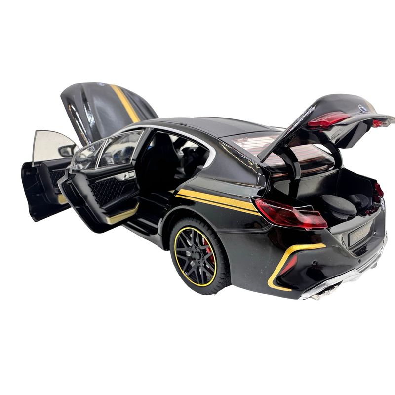 Jucarii, Copii si Bebe - Jucarii si jocuri - Vehicule si jucarii cu telecomanda - Masinute - Macheta BMW M8 Gran Coupe negru MHB 800 1:32 replica metal lumini si sunete, fum, usi deschise - Infinity.ro