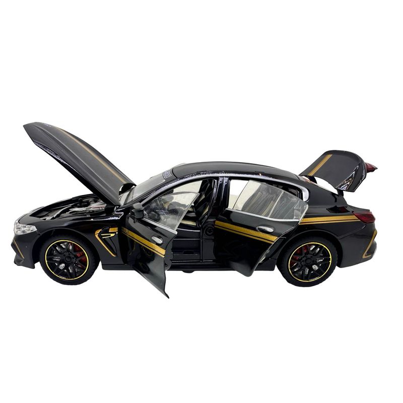 Jucarii, Copii si Bebe - Jucarii si jocuri - Vehicule si jucarii cu telecomanda - Masinute - Macheta BMW M8 Gran Coupe negru MHB 800 1:32 replica metal lumini si sunete, fum, usi deschise - Infinity.ro