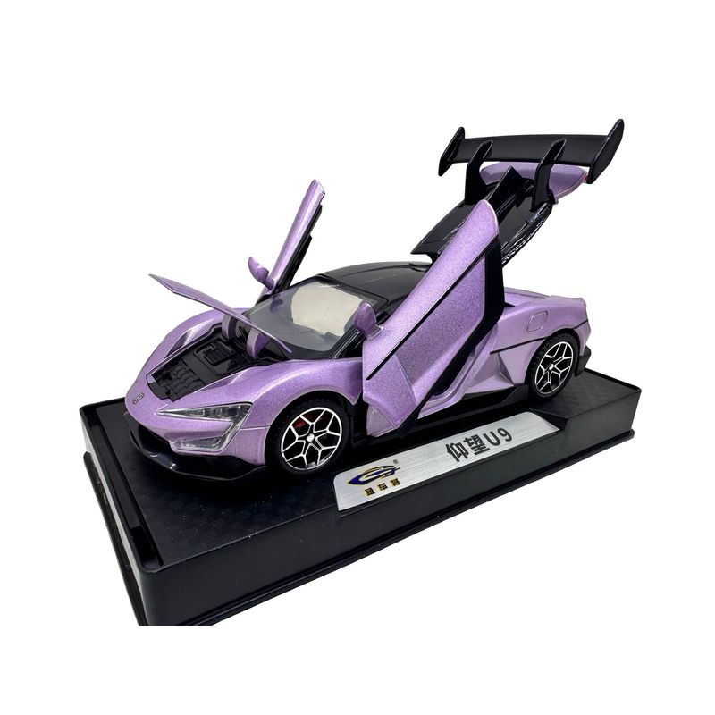 Jucarii, Copii si Bebe - Jucarii si jocuri - Vehicule si jucarii cu telecomanda - Masinute - Macheta BYD U9 supercar albastra scara 1:32 replica metal lumini si sunete, usi deschise - Infinity.ro