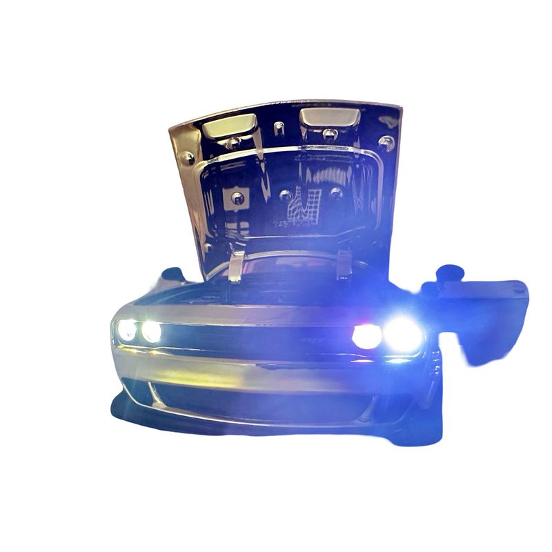 Jucarii, Copii si Bebe - Jucarii si jocuri - Vehicule si jucarii cu telecomanda - Masinute - Macheta Dodge Challenger galben cromat SRT 1:24 replica metal lumini si sunete, usi deschise - Infinity.ro