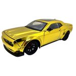 Jucarii, Copii si Bebe - Jucarii si jocuri - Vehicule si jucarii cu telecomanda - Masinute - Macheta Dodge Challenger galben cromat SRT 1:24 replica metal lumini si sunete, usi deschise - Infinity.ro