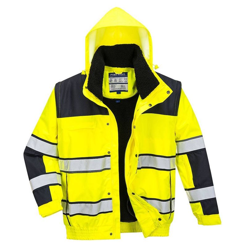 Casa si Gradina - Constructii - Echipamente de lucru - Imbracaminte protectia muncii - Jacheta Bomber de protectie cu gluga, HiVis Portwest - C466 XXL Negru si portocaliu - Infinity.ro