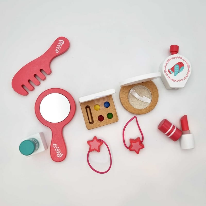 Jucarii, Copii si Bebe - Jucarii si jocuri - Jucarii de rol - Frumusete, bijuterii si accesorii fetite - Set de machiaj lemn Tooky Toy, 10 piese, roz KID370581, la doar 79,00 lei - Infinity.ro